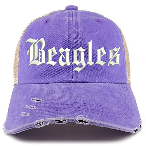 Trendy Apparel Shop Old English Beagles Frayed Bill Trucker Mesh Back Cap