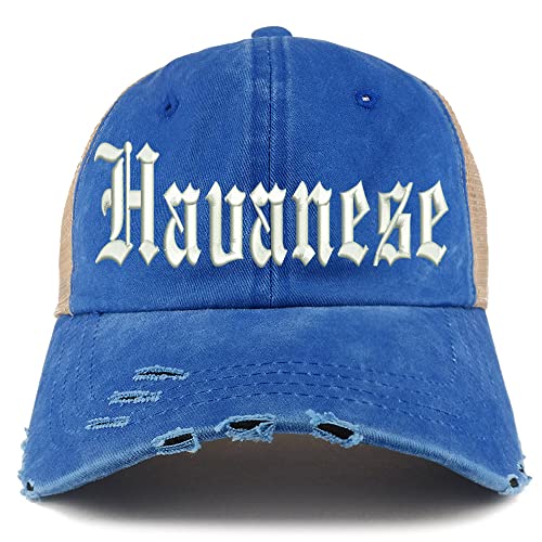 Trendy Apparel Shop Old English Havanese Frayed Bill Trucker Mesh Back Cap
