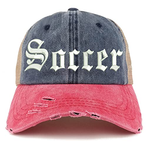 Trendy Apparel Shop Old English Soccer Frayed Bill Trucker Mesh Back Cap
