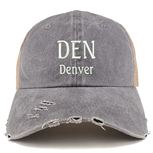 Trendy Apparel Shop DEN Denver Embroidered Frayed Bill Trucker Mesh Back Cap
