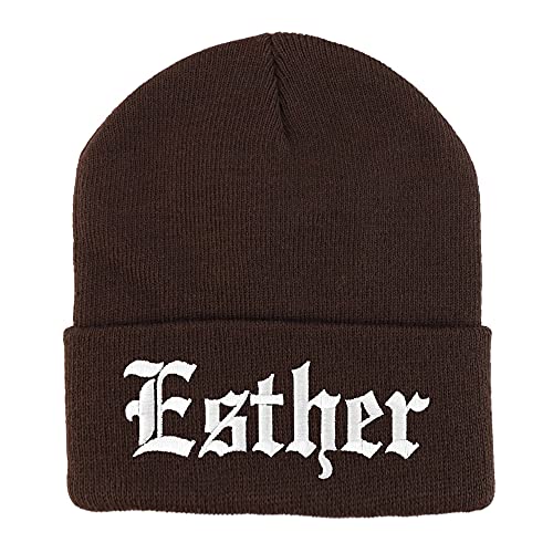 Trendy Apparel Shop Esther Old English Embroidered Long Cuff Beanie