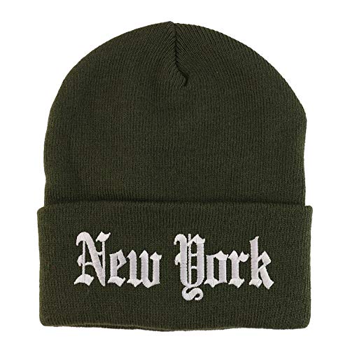 Trendy Apparel Shop New York State Old English Embroidered Long Cuff Beanie
