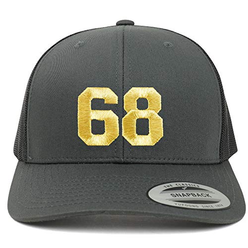 Trendy Apparel Shop Number 68 Gold Thread Embroidered Retro Trucker Mesh Cap