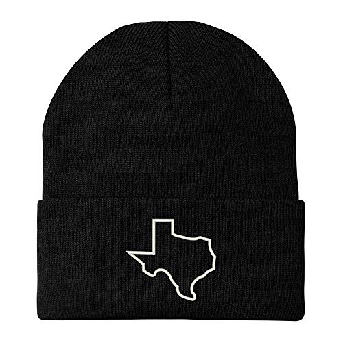 Trendy Apparel Shop Texas State Outline Embroidered Winter Long Cuff Beanie