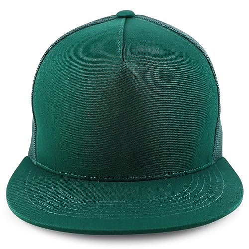Trendy Apparel Shop Plain Structured 5 Panel Mesh Back Flat Bill Snapback Cap