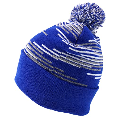 Trendy Apparel Shop Made in USA Staggered Bar Pattern Pom Pom Long Cuff Beanie