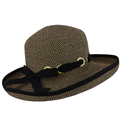 Trendy Apparel Shop UPF 50+ Kettle Brim Paper Braid Tweed Ribbon Gromet Tie Hat