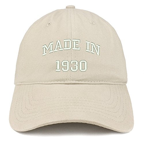 Trendy Apparel Shop Made in 1930 Text Embroidered 91st Birthday Brushed Cotton Cap