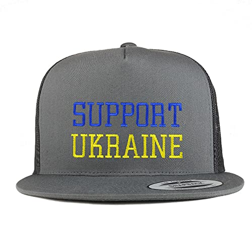 Trendy Apparel Shop Support Ukraine Embroidered 5 Panel Flatbill Trucker Cap