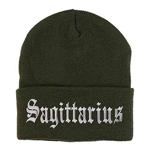 Trendy Apparel Shop Sagittarius Old English Embroidered Long Cuff Beanie