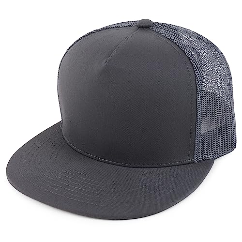 Trendy Apparel Shop Structured High Crown 5 Panel Round Flat Bill Trucker Cap