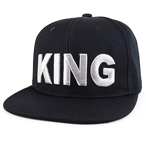 Trendy Apparel Shop King Queen Embroidered Micromesh Flatbill Baseball Cap