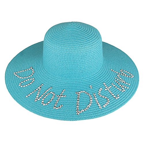 Trendy Apparel Shop Do Not Disturb Studded Ladies Large Brim Summer Straw Floppy Hat