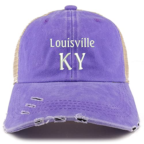 Trendy Apparel Shop Louisville KY Embroidered Frayed Bill Trucker Mesh Back Cap