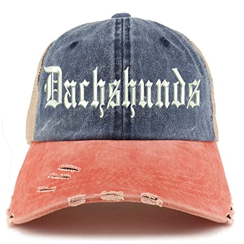 Trendy Apparel Shop Old English Dachshunds Frayed Bill Trucker Mesh Back Cap
