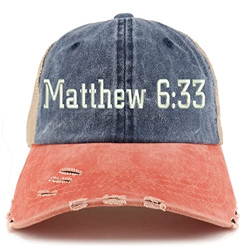Trendy Apparel Shop Matthew 6:33 Frayed Bill Trucker Mesh Back Cap