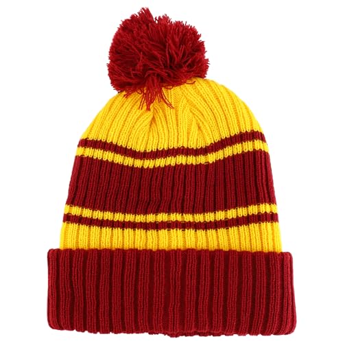 Trendy Apparel Shop Stripe Pattern Ribbed Knit Cuff Long Beanie with Pom Pom