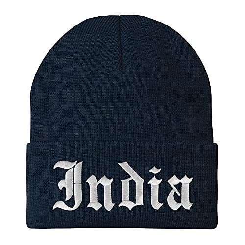 Trendy Apparel Shop India Old English Embroidered Long Cuff Winter Beanie