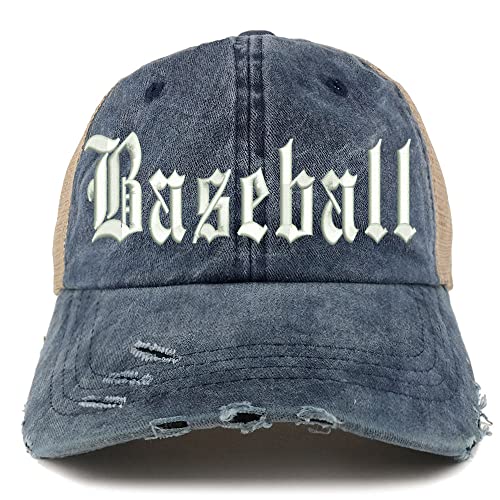 Trendy Apparel Shop Old English Baseball Frayed Bill Trucker Mesh Back Cap