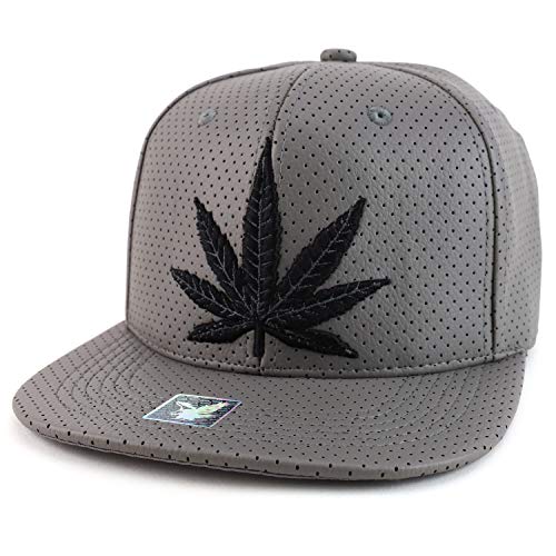 Trendy Apparel Shop Marijuana Leaf PU Leather Flatbill Snapback Baseball Cap
