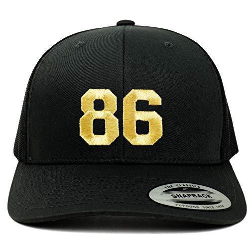 Trendy Apparel Shop Number 86 Gold Thread Embroidered Retro Trucker Mesh Cap