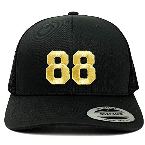Trendy Apparel Shop Number 88 Gold Thread Embroidered Retro Trucker Mesh Cap