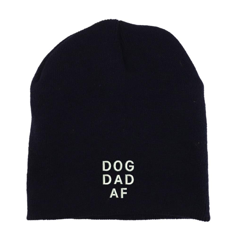 Trendy Apparel Shop Dog Dad Af Font Embroidered Made in USA Short Acrylic Knit Winter Beanie Hat
