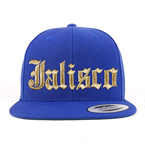 Trendy Apparel Shop Old English Jalisco Gold Embroidered Flatbill Snapback Baseball Cap