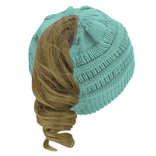 Trendy Apparel Shop Women's Lightweight Ribbed Knit 365 Stretchable Ponytail Beanie Cap