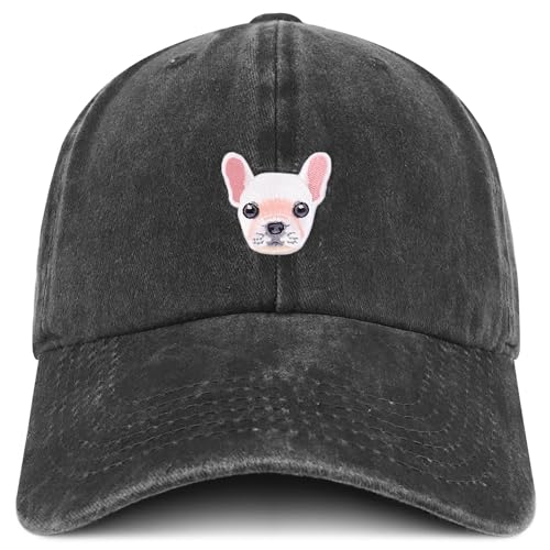 Trendy Apparel Shop French Bulldog Embroidered Patch Pigment Dyed Soft Cotton Baseball Cap