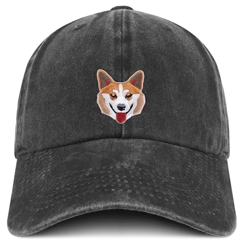 Trendy Apparel Shop Pembroke Welsh Corgi Embroidered Patch Pigment Dyed Baseball Cap