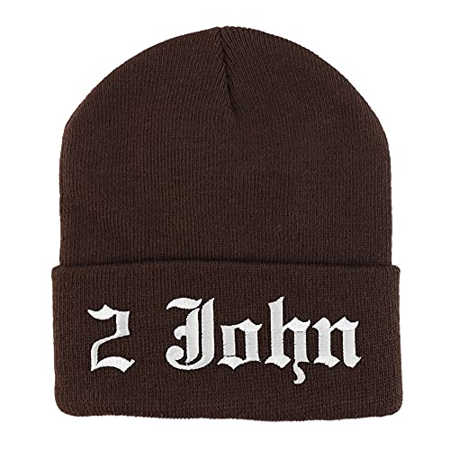 Trendy Apparel Shop 2 John Old English Embroidered Long Cuff Beanie