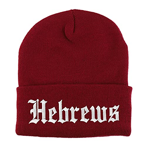 Trendy Apparel Shop Hebrews Old English Embroidered Long Cuff Beanie