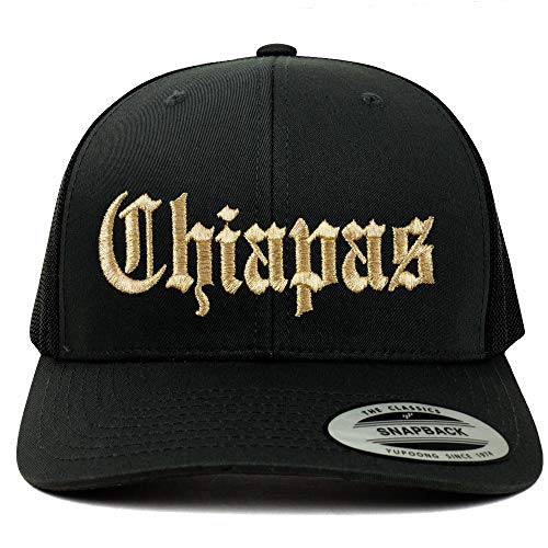 Trendy Apparel Shop Old English Chiapas Gold Embroidered Retro Trucker Mesh Cap