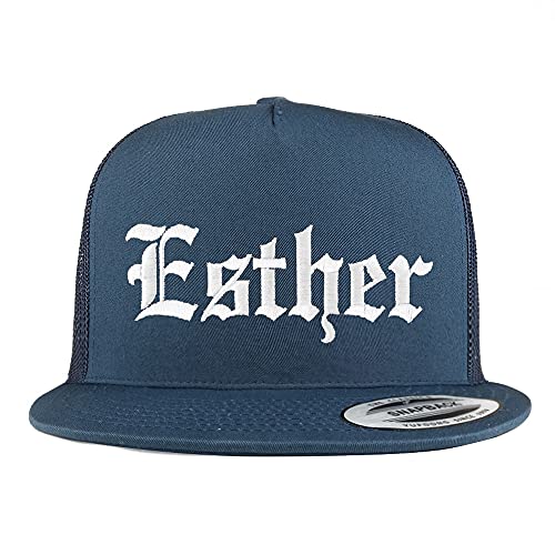 Trendy Apparel Shop Esther Old English 5 Panel Flatbill Trucker Cap