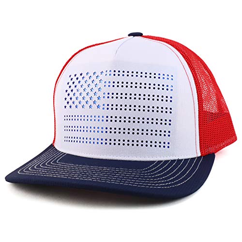 Trendy Apparel Shop USA Laser Punching Flag 5 Panel Trucker Mesh Baseball Cap