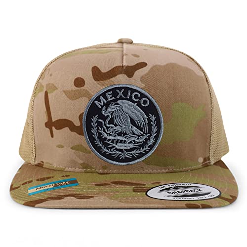 Trendy Apparel Shop Circular Mexico Patch 5 Panel Flatbill Trucker Cap