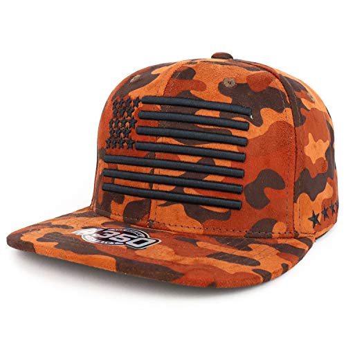 Trendy Apparel Shop USA Flag Embroidered Suede Camouflage Flatbill Snapback Cap