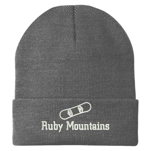 Trendy Apparel Shop Ruby Mountains Snowboard Logo Embroidered Long Cuff Beanie