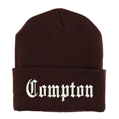 Trendy Apparel Shop Compton Old English Embroidered Made in USA Cuff Folded Acylic Knit Winter Beanie Hat