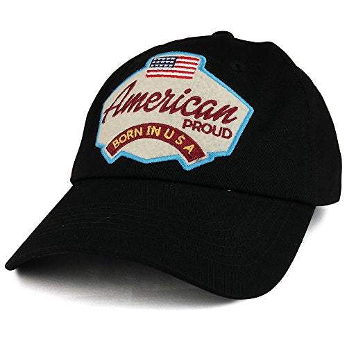 Trendy Apparel Shop Born in USA and Proud American Embroidered Patch Cotton Unstructured Dad Hat