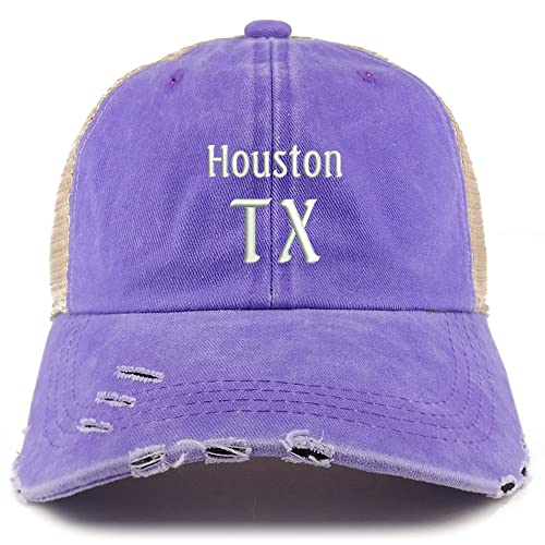 Trendy Apparel Shop Houston TX Embroidered Frayed Bill Trucker Mesh Back Cap