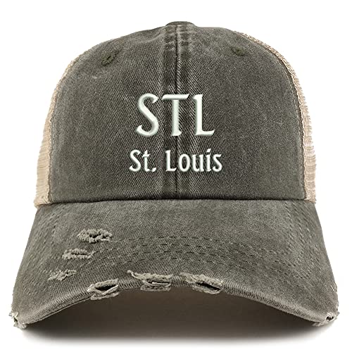 Trendy Apparel Shop STL St. Louis Embroidered Frayed Bill Trucker Mesh Back Cap