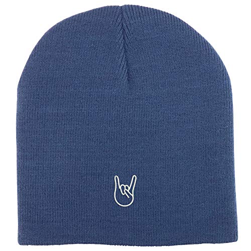 Trendy Apparel Shop Rock On Logo Acrylic Winter Knit Skull Short Beanie