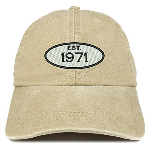 Trendy Apparel Shop Established 1971 Embroidered 53rd Birthday Gift Pigment Dyed Washed Cotton Cap - Khaki