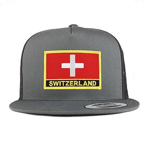Trendy Apparel Shop Switzerland Flag 5 Panel Flatbill Trucker Mesh Snapback Cap