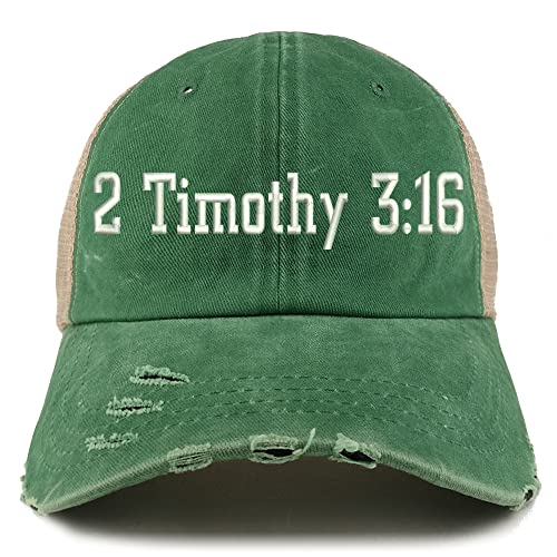 Trendy Apparel Shop 2 Timothy 3:16 Frayed Bill Trucker Mesh Back Cap