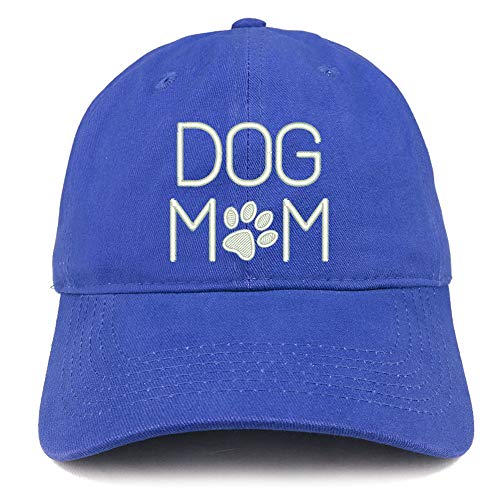 Trendy Apparel Shop Dog Mom with Paw Embroidered Brushed Cotton Cap