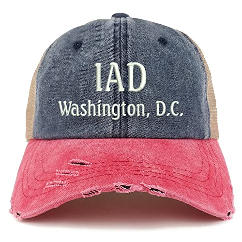 Trendy Apparel Shop IAD Washington DC Embroidered Frayed Bill Trucker Mesh Back Cap