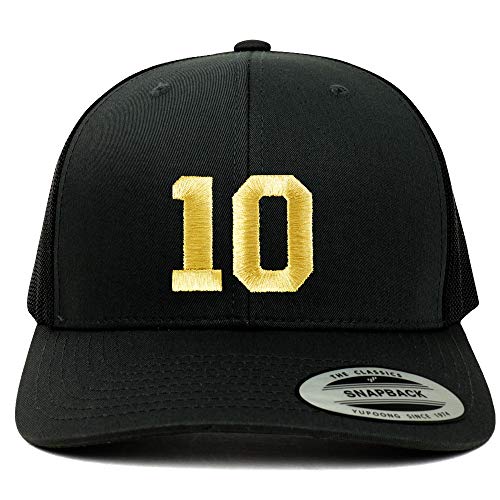 Trendy Apparel Shop Number 10 Gold Thread Embroidered Retro Trucker Mesh Cap